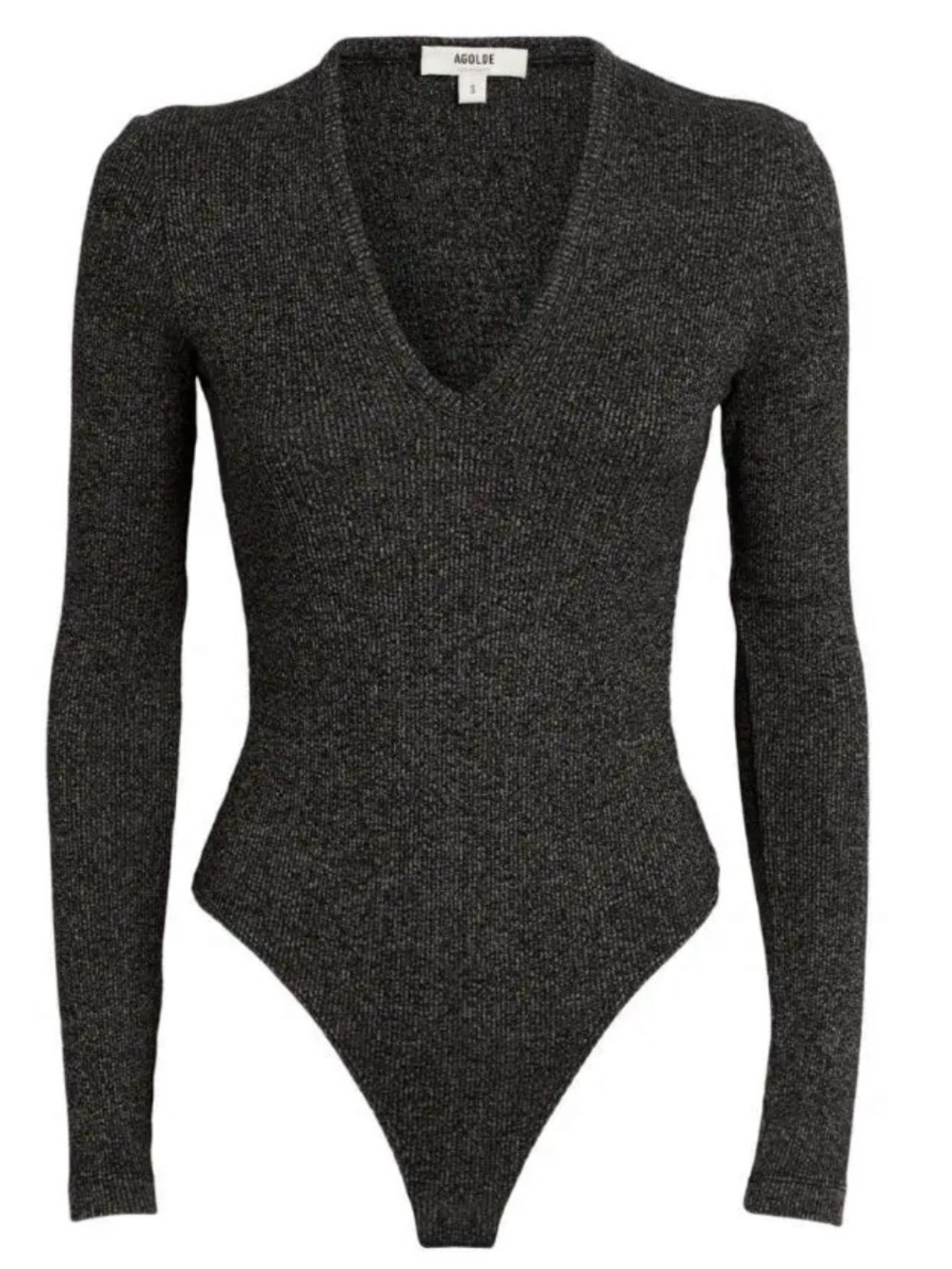 AGOLDE Tavi Mélange Rib Knit Bodysuit in Salt and Pepper Size M